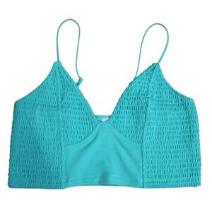 Zenana Smocked Bralette Crop Top Teal Turquoise Spaghetti Strap Size XL NWOT
